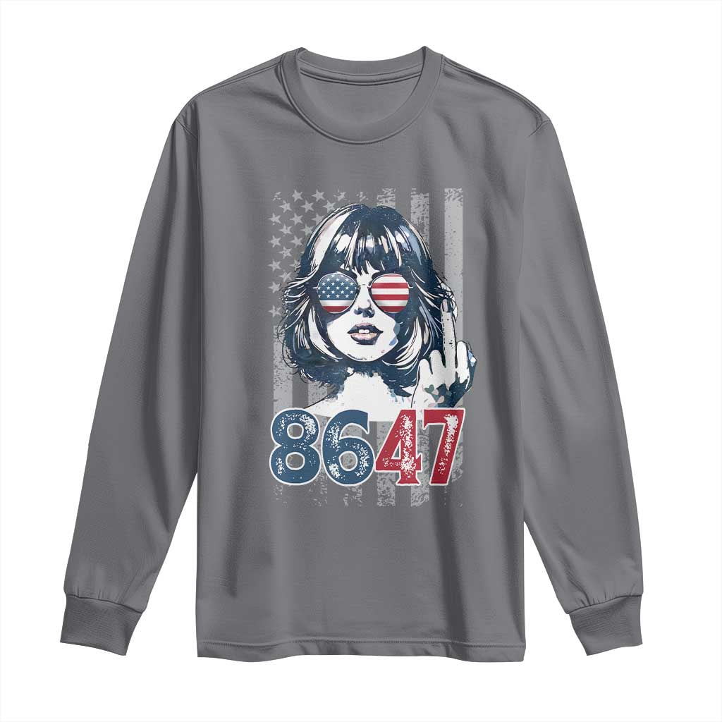 Funny 8647 Impeach 47 Girls American Flag Long Sleeve Shirt TS11 Charcoal Print Your Wear