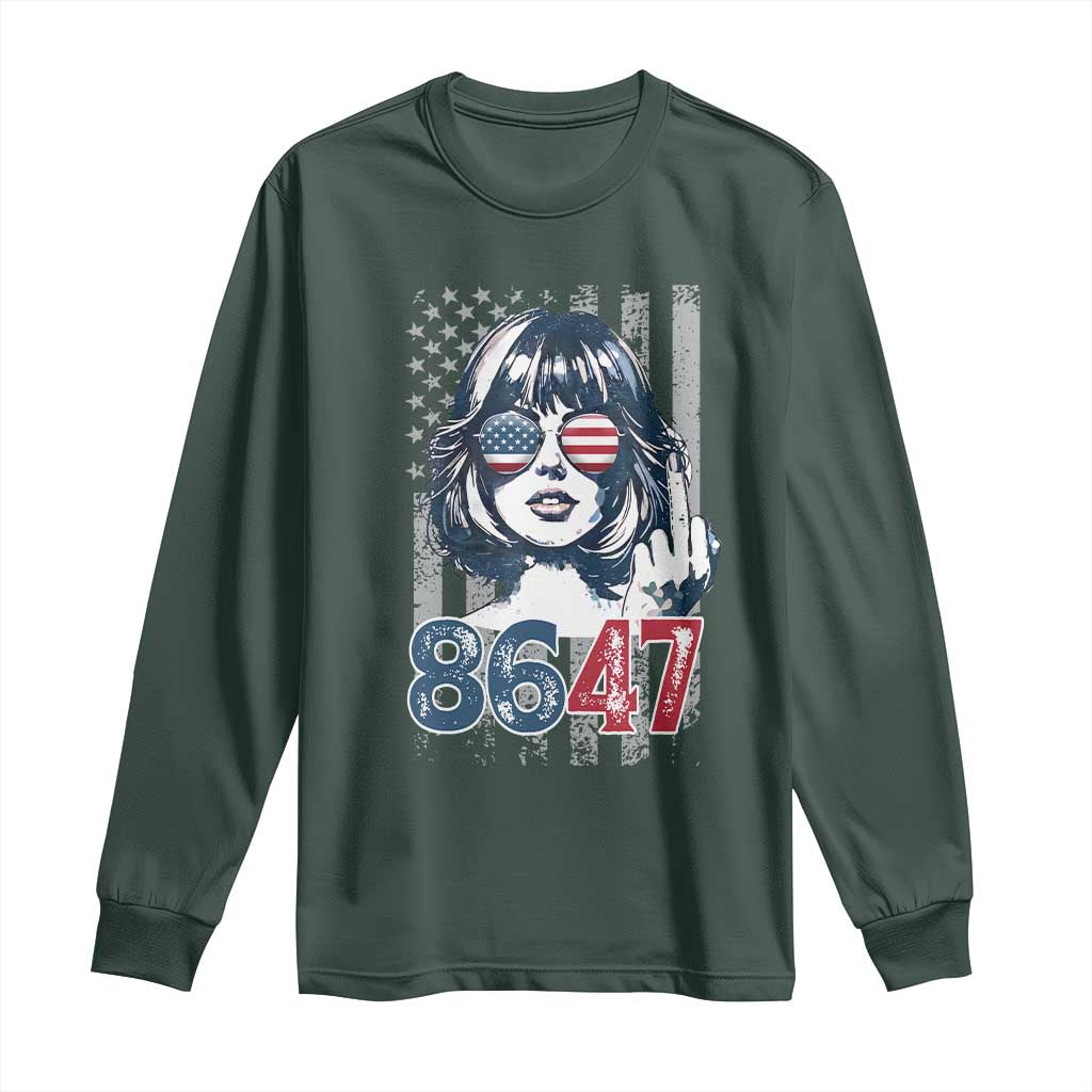Funny 8647 Impeach 47 Girls American Flag Long Sleeve Shirt TS11 Dark Forest Green Print Your Wear