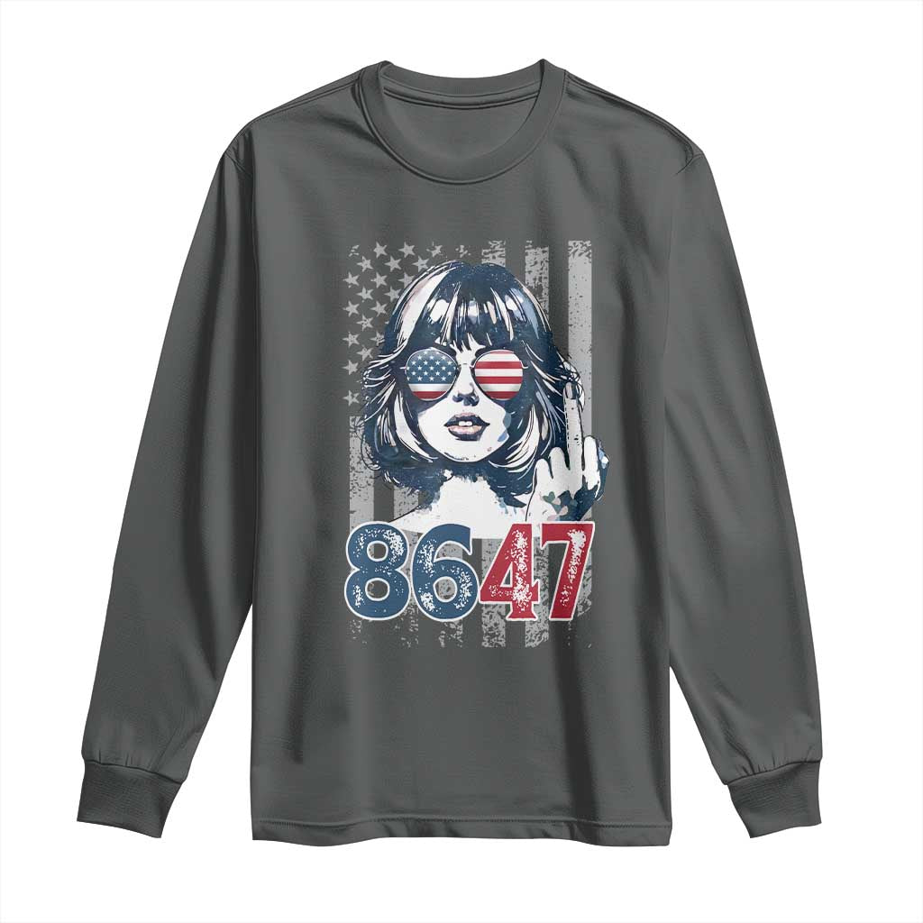 Funny 8647 Impeach 47 Girls American Flag Long Sleeve Shirt TS11 Dark Heather Print Your Wear