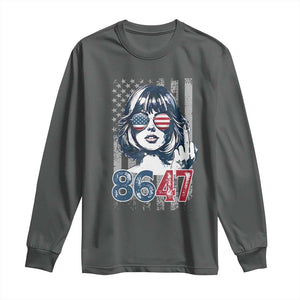 Funny 8647 Impeach 47 Girls American Flag Long Sleeve Shirt TS11 Dark Heather Print Your Wear
