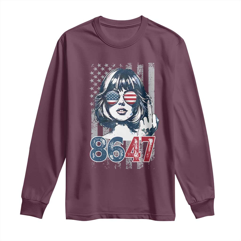 Funny 8647 Impeach 47 Girls American Flag Long Sleeve Shirt TS11 Maroon Print Your Wear