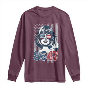 Funny 8647 Impeach 47 Girls American Flag Long Sleeve Shirt TS11 Maroon Print Your Wear