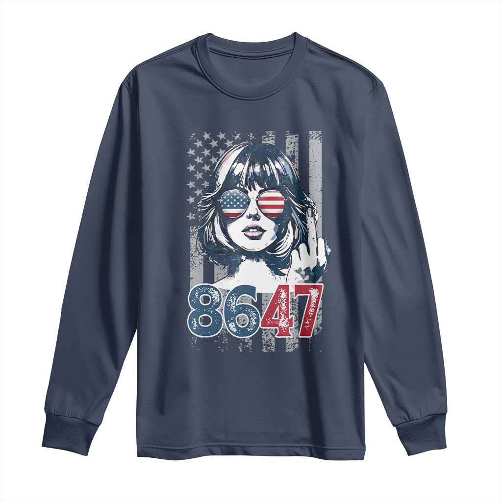 Funny 8647 Impeach 47 Girls American Flag Long Sleeve Shirt TS11 Navy Print Your Wear