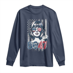 Funny 8647 Impeach 47 Girls American Flag Long Sleeve Shirt TS11 Navy Print Your Wear