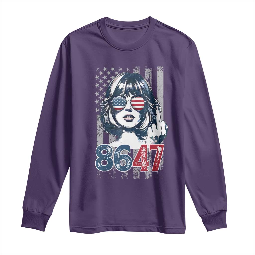 Funny 8647 Impeach 47 Girls American Flag Long Sleeve Shirt TS11 Purple Print Your Wear