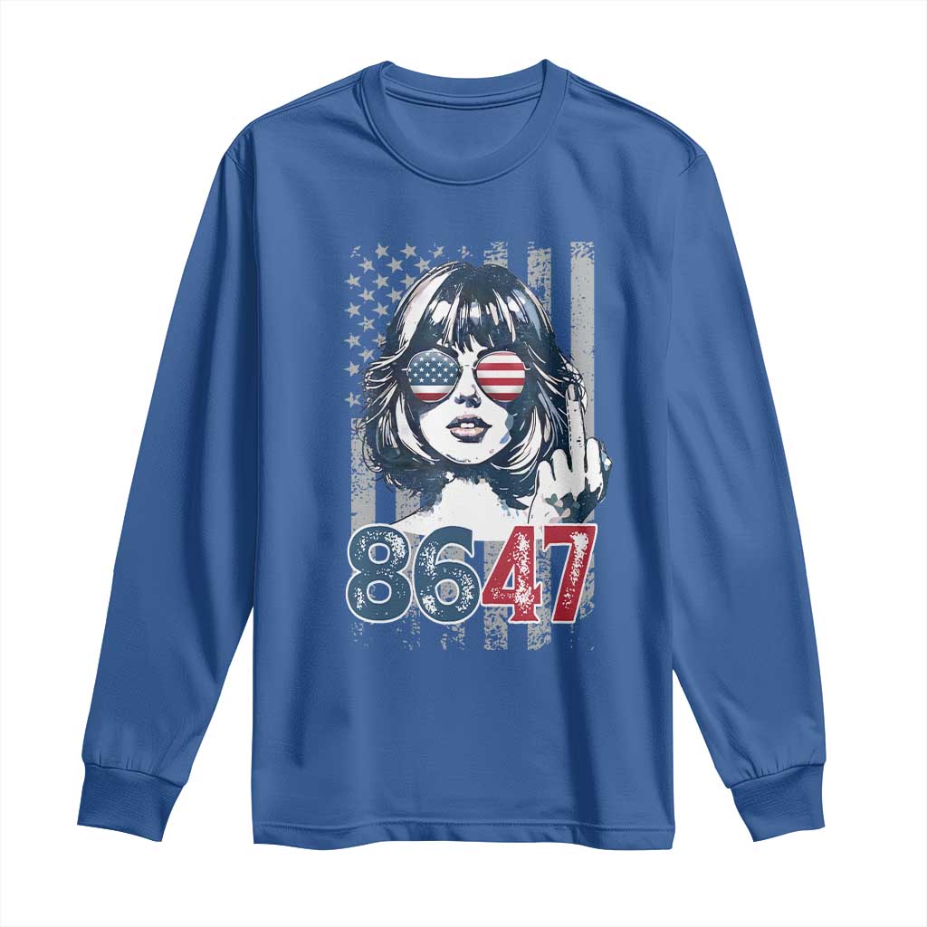 Funny 8647 Impeach 47 Girls American Flag Long Sleeve Shirt TS11 Royal Blue Print Your Wear