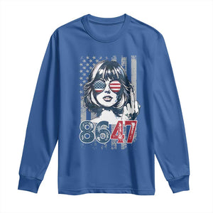 Funny 8647 Impeach 47 Girls American Flag Long Sleeve Shirt TS11 Royal Blue Print Your Wear