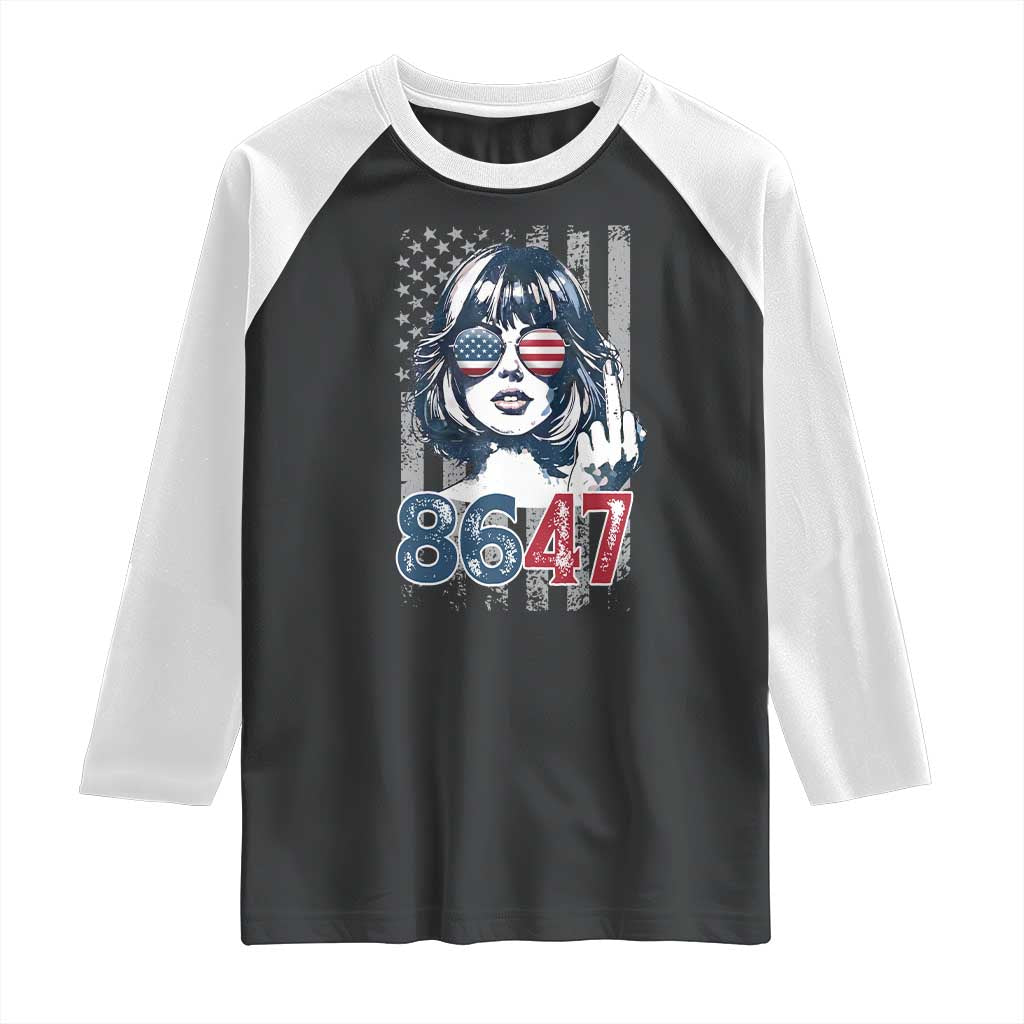 Funny 8647 Impeach 47 Girls American Flag Raglan Shirt TS11 Black White Print Your Wear