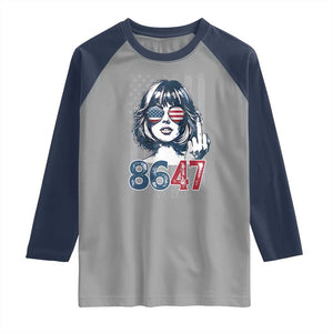 Funny 8647 Impeach 47 Girls American Flag Raglan Shirt TS11 Sport Gray Navy Print Your Wear