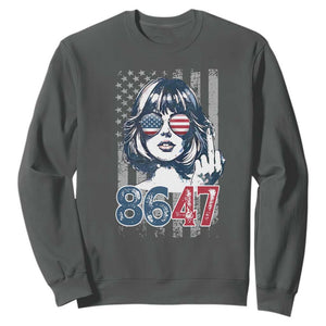 Funny 8647 Impeach 47 Girls American Flag Sweatshirt TS11 Dark Heather Print Your Wear