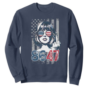 Funny 8647 Impeach 47 Girls American Flag Sweatshirt TS11 Navy Print Your Wear