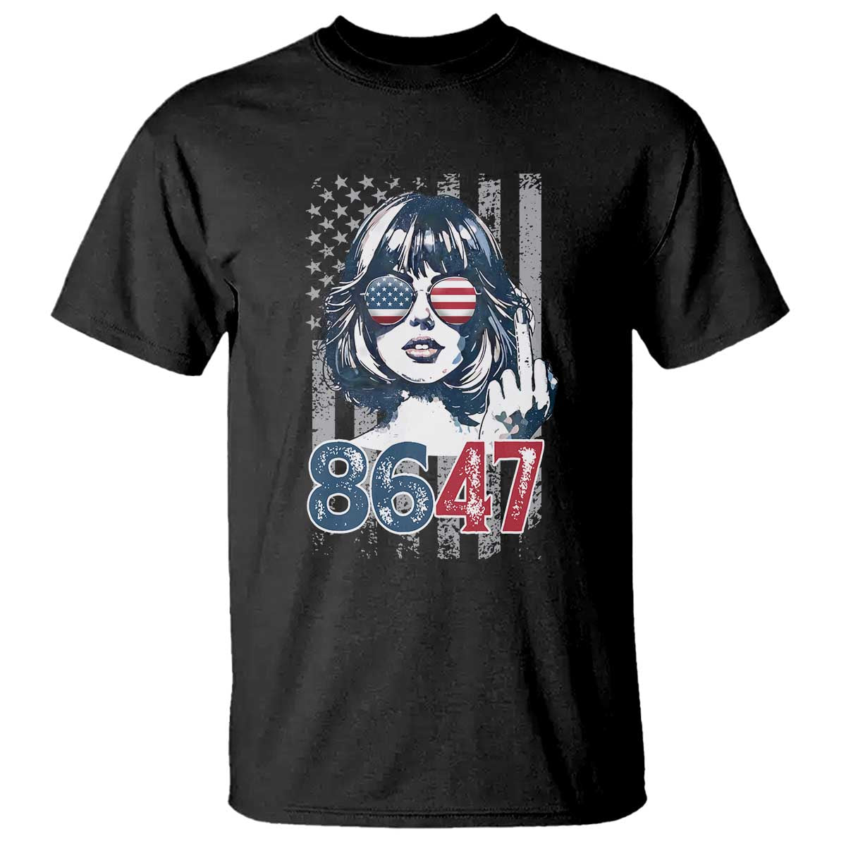 Funny 8647 Impeach 47 Girls American Flag T Shirt TS11 Black Print Your Wear