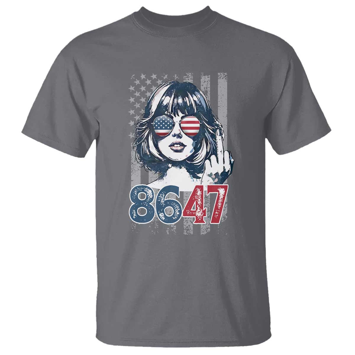 Funny 8647 Impeach 47 Girls American Flag T Shirt TS11 Charcoal Print Your Wear
