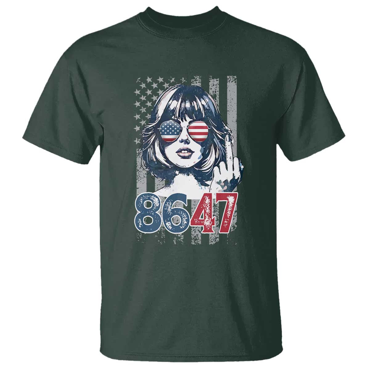 Funny 8647 Impeach 47 Girls American Flag T Shirt TS11 Dark Forest Green Print Your Wear