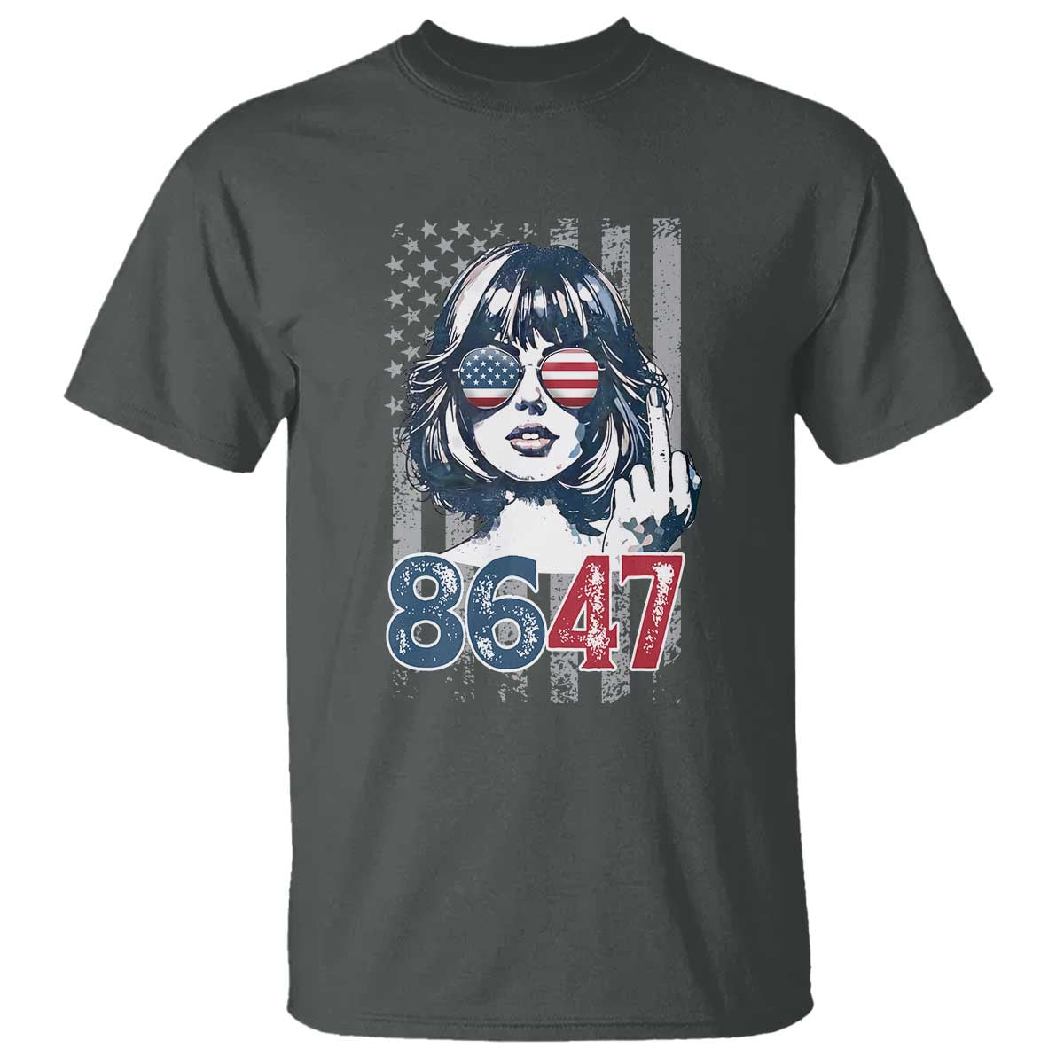 Funny 8647 Impeach 47 Girls American Flag T Shirt TS11 Dark Heather Print Your Wear