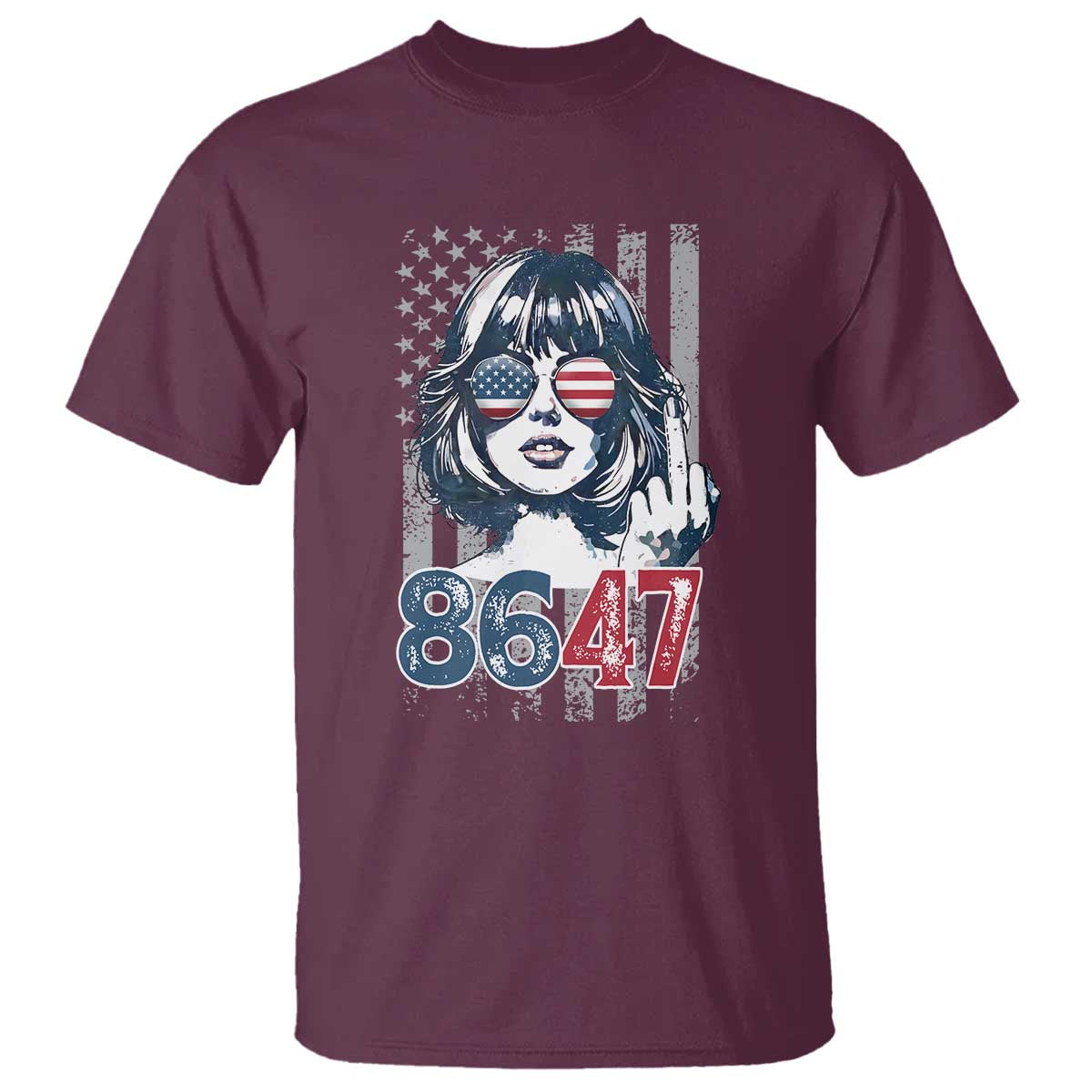 Funny 8647 Impeach 47 Girls American Flag T Shirt TS11 Maroon Print Your Wear