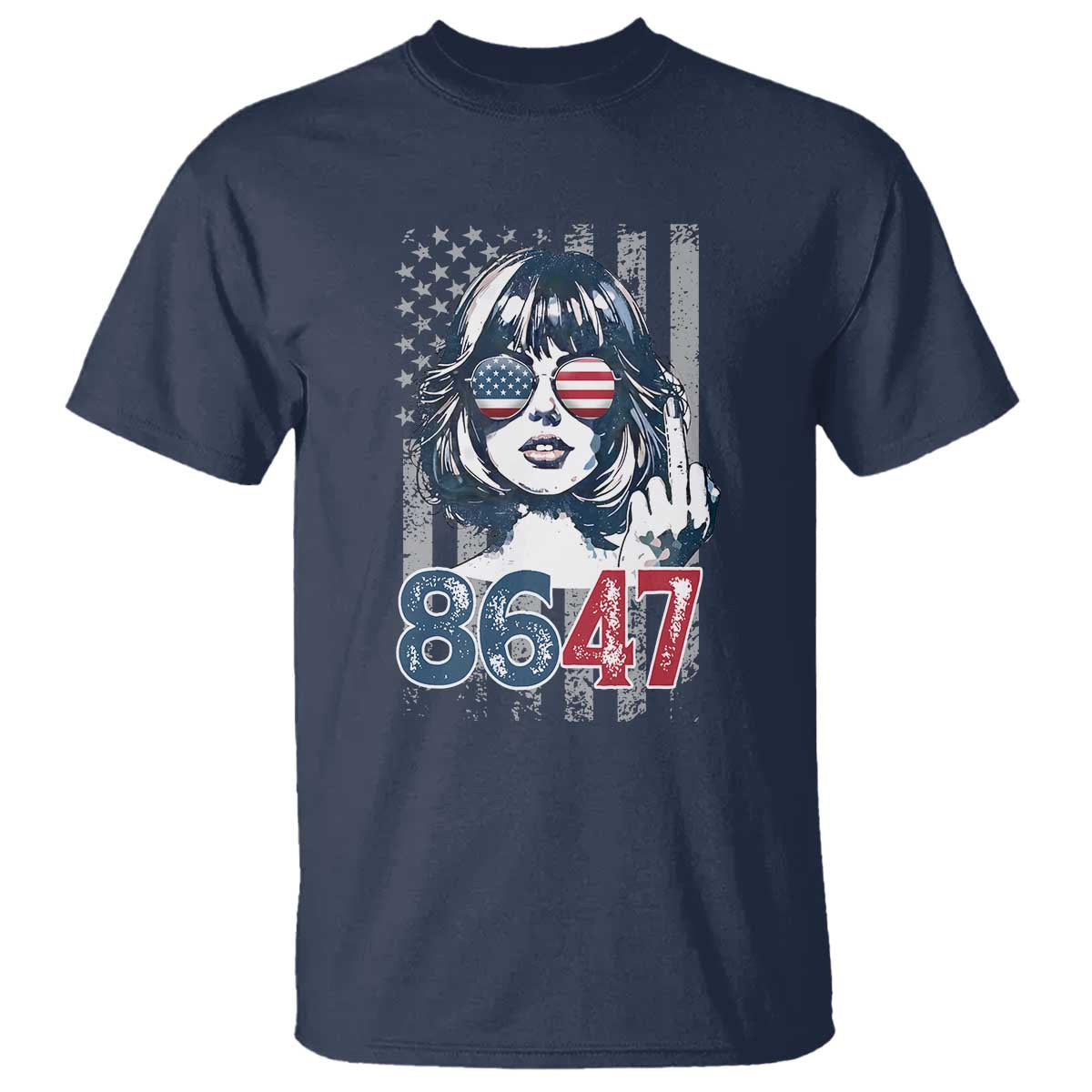 Funny 8647 Impeach 47 Girls American Flag T Shirt TS11 Navy Print Your Wear