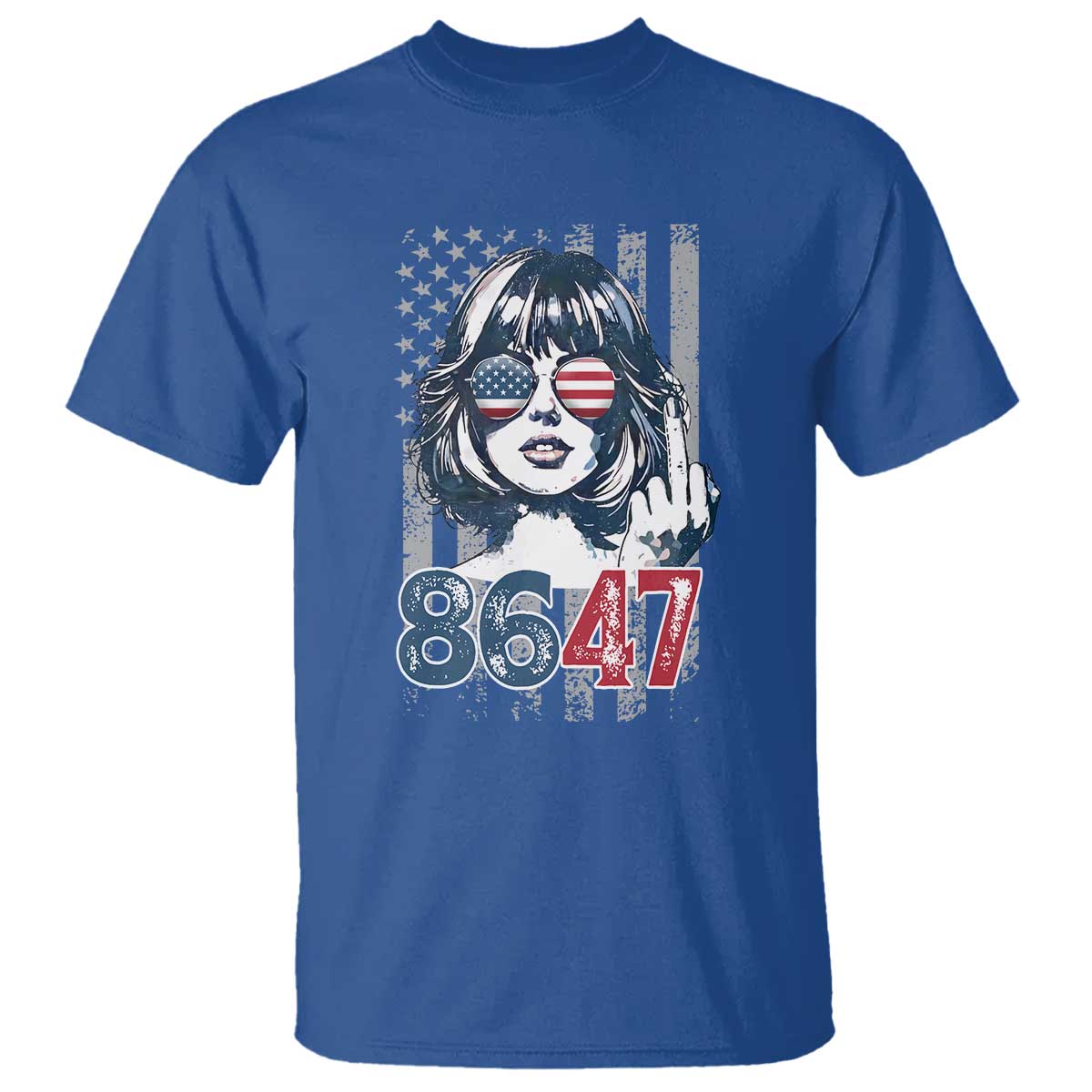 Funny 8647 Impeach 47 Girls American Flag T Shirt TS11 Royal Blue Print Your Wear