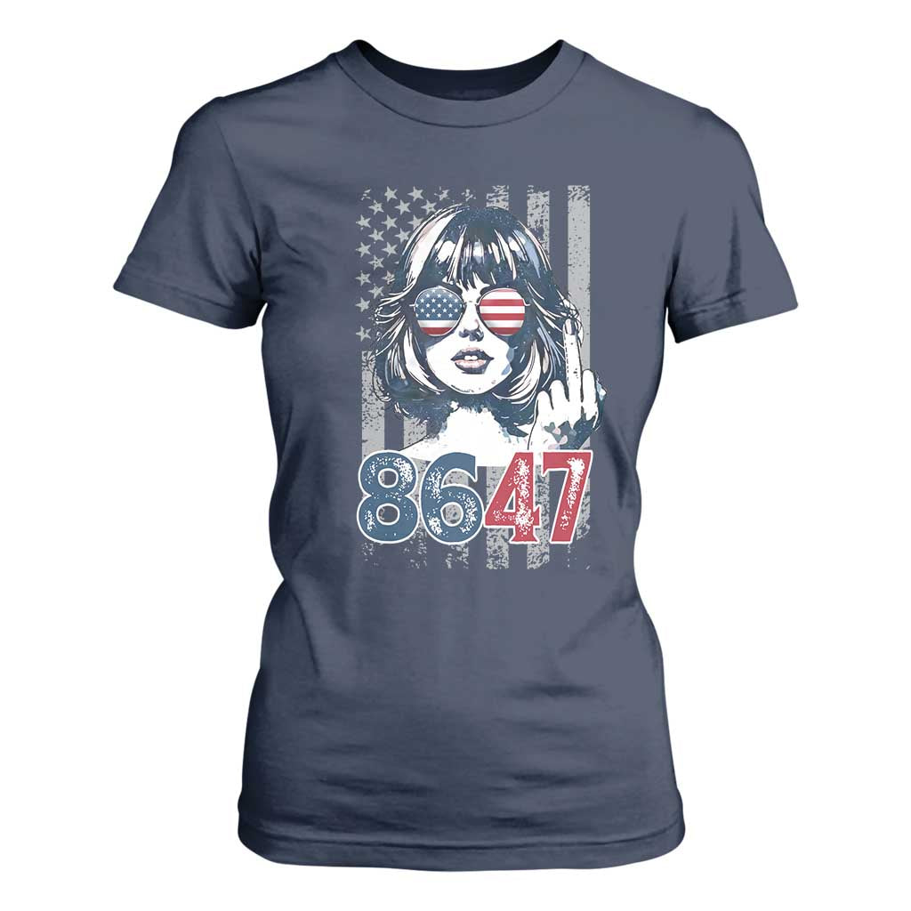 Funny 8647 Impeach 47 Girls American Flag T Shirt For Women TS11 Navy Print Your Wear