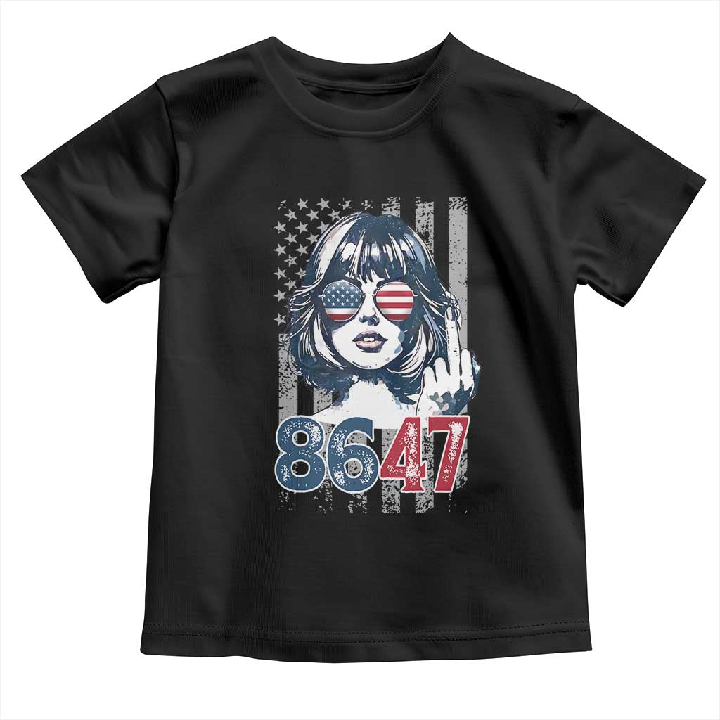 Funny 8647 Impeach 47 Girls American Flag Toddler T Shirt TS11 Black Print Your Wear
