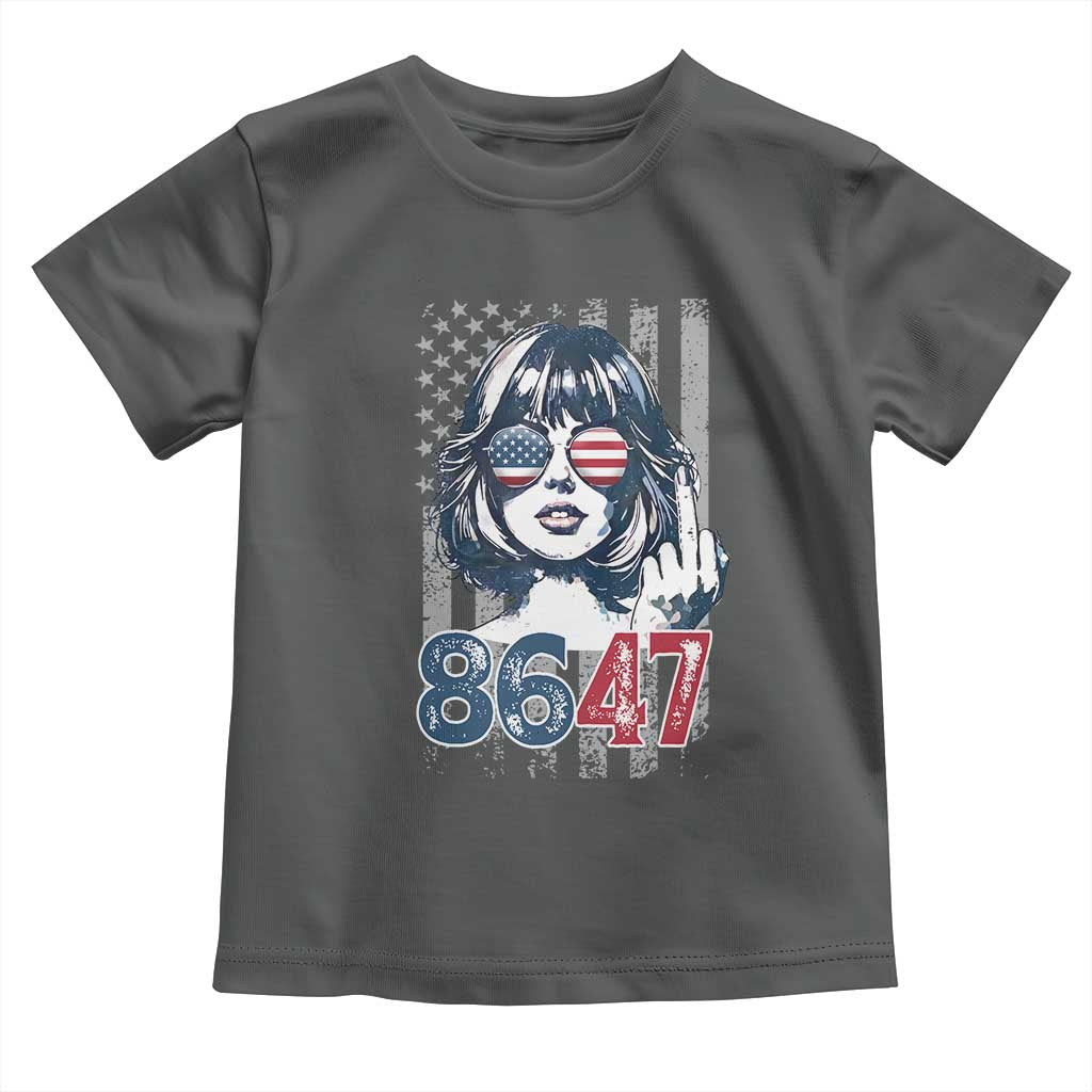 Funny 8647 Impeach 47 Girls American Flag Toddler T Shirt TS11 Dark Heather Print Your Wear