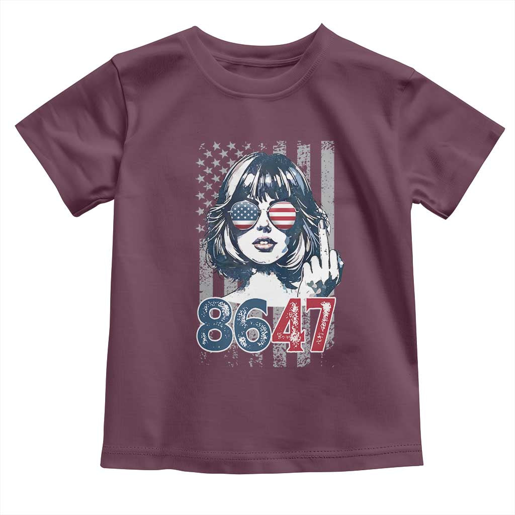 Funny 8647 Impeach 47 Girls American Flag Toddler T Shirt TS11 Maroon Print Your Wear