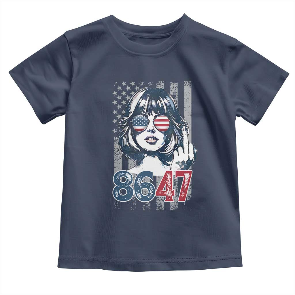 Funny 8647 Impeach 47 Girls American Flag Toddler T Shirt TS11 Navy Print Your Wear