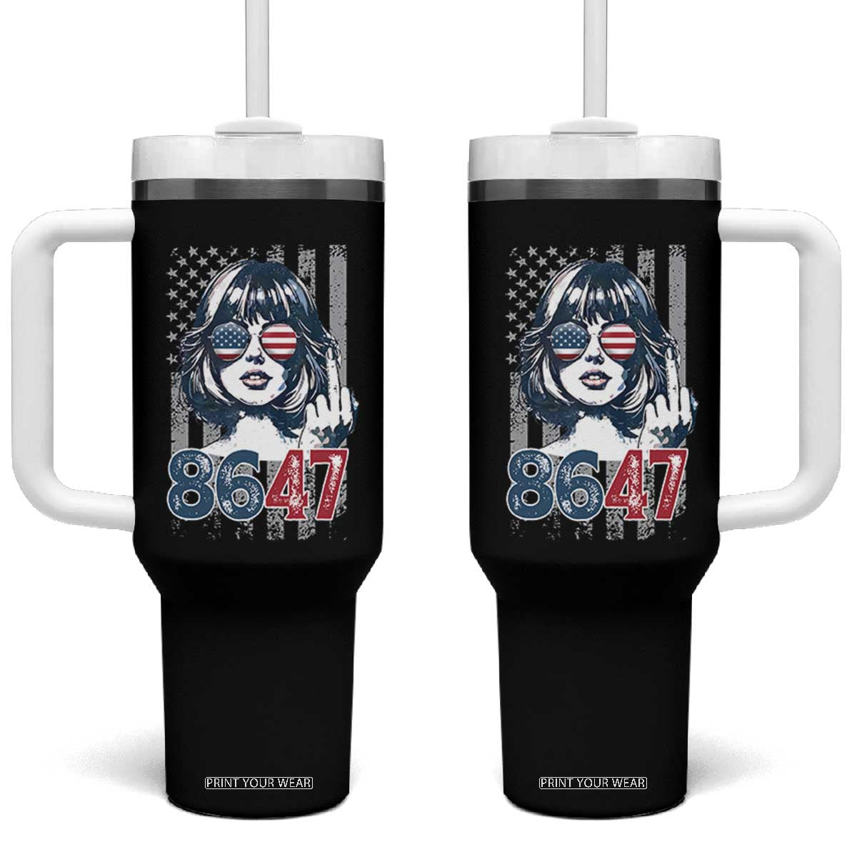 Funny 8647 Impeach 47 Girls American Flag Tumbler With Handle TS11 One Size: 40 oz Black Print Your Wear