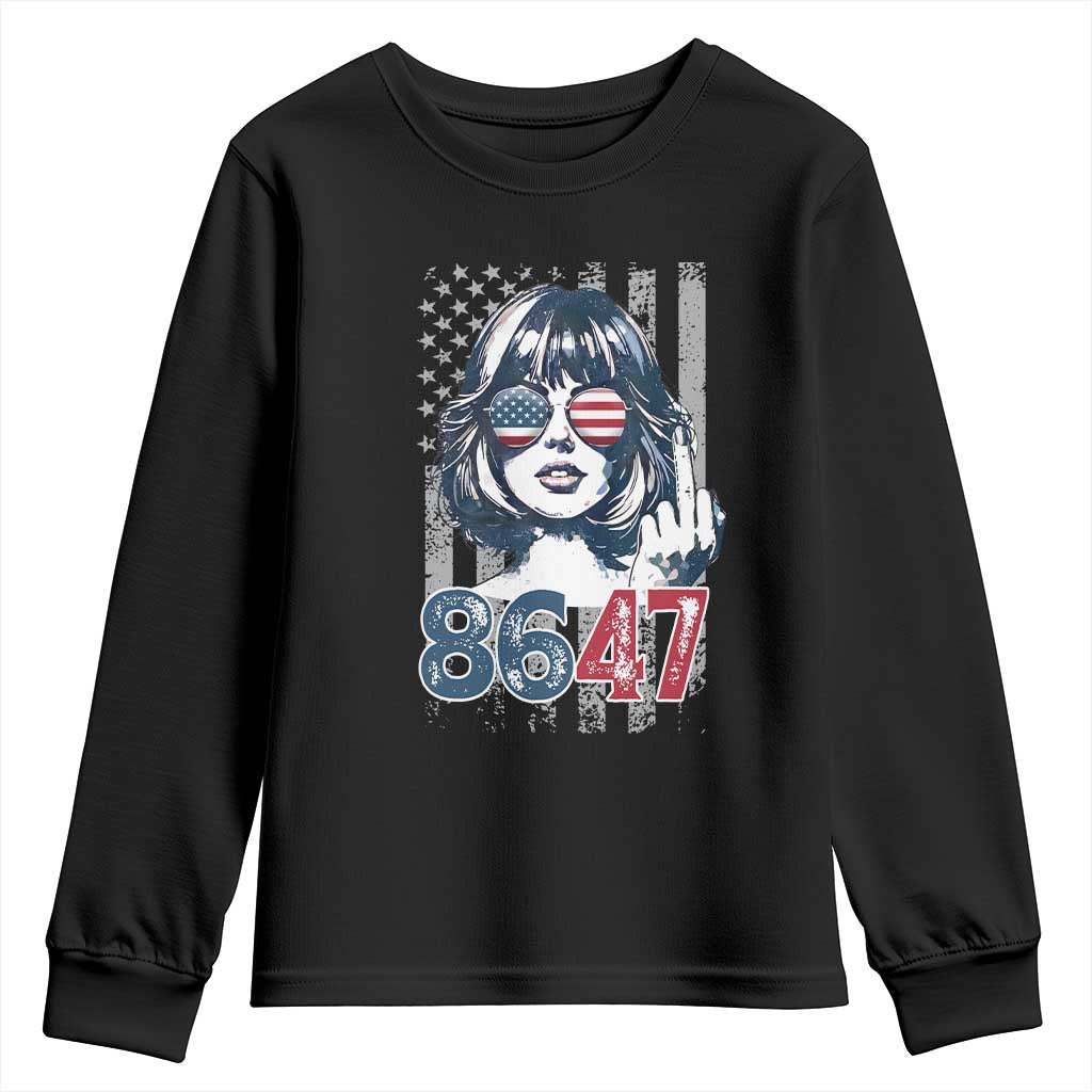 Funny 8647 Impeach 47 Girls American Flag Youth Sweatshirt TS11 Black Print Your Wear
