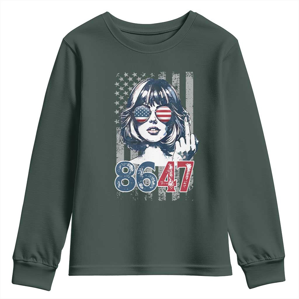 Funny 8647 Impeach 47 Girls American Flag Youth Sweatshirt TS11 Dark Forest Green Print Your Wear