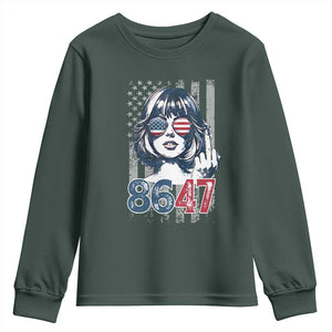 Funny 8647 Impeach 47 Girls American Flag Youth Sweatshirt TS11 Dark Forest Green Print Your Wear