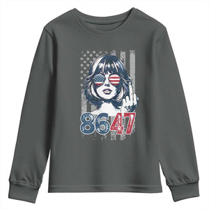 Funny 8647 Impeach 47 Girls American Flag Youth Sweatshirt TS11 Dark Heather Print Your Wear