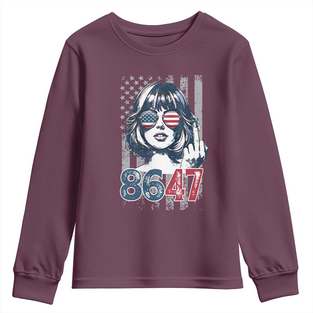 Funny 8647 Impeach 47 Girls American Flag Youth Sweatshirt TS11 Maroon Print Your Wear
