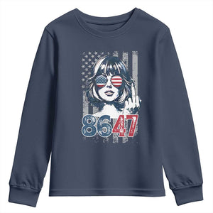 Funny 8647 Impeach 47 Girls American Flag Youth Sweatshirt TS11 Navy Print Your Wear