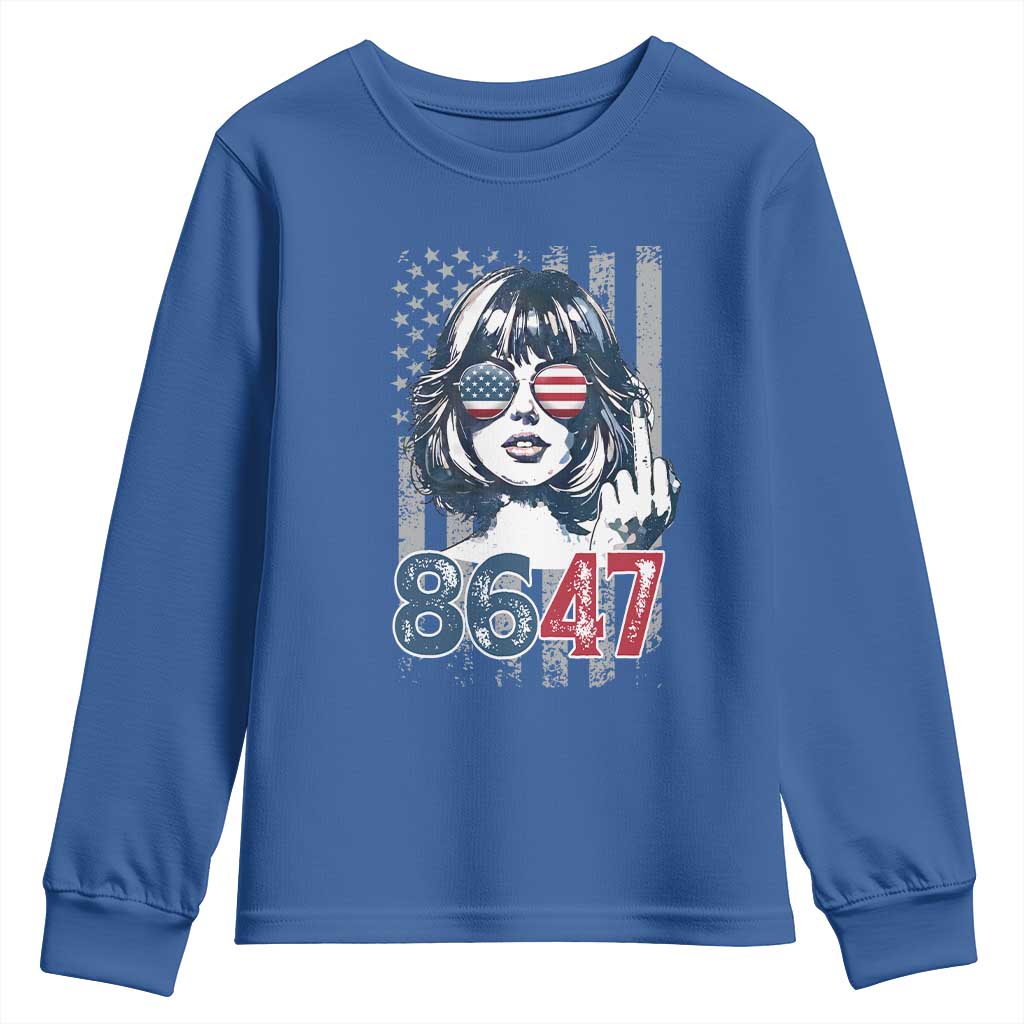 Funny 8647 Impeach 47 Girls American Flag Youth Sweatshirt TS11 Royal Blue Print Your Wear