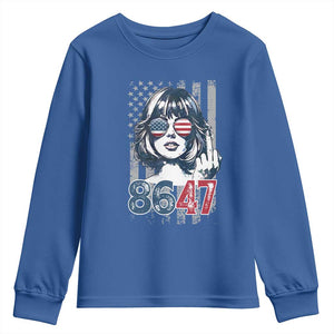 Funny 8647 Impeach 47 Girls American Flag Youth Sweatshirt TS11 Royal Blue Print Your Wear