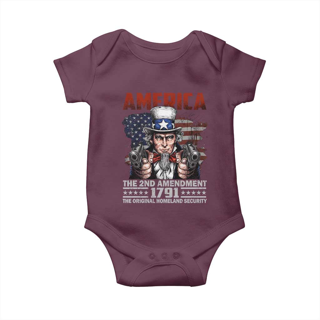 Funny The 2nd Amendment Uncle Sam Baby Onesie America The Original Homeland Security TS11 Maroon Print Your Wear