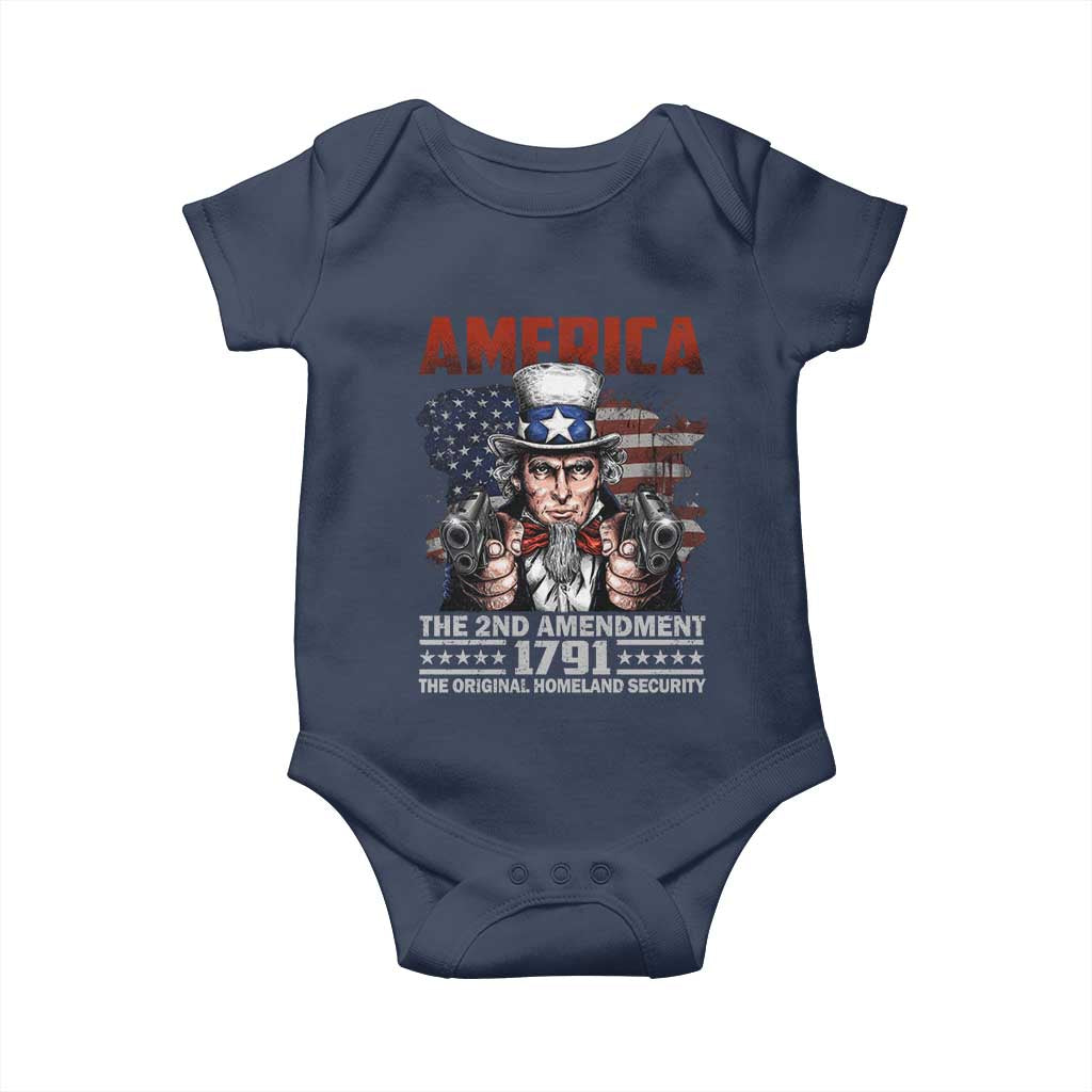 Funny The 2nd Amendment Uncle Sam Baby Onesie America The Original Homeland Security TS11 Navy Print Your Wear
