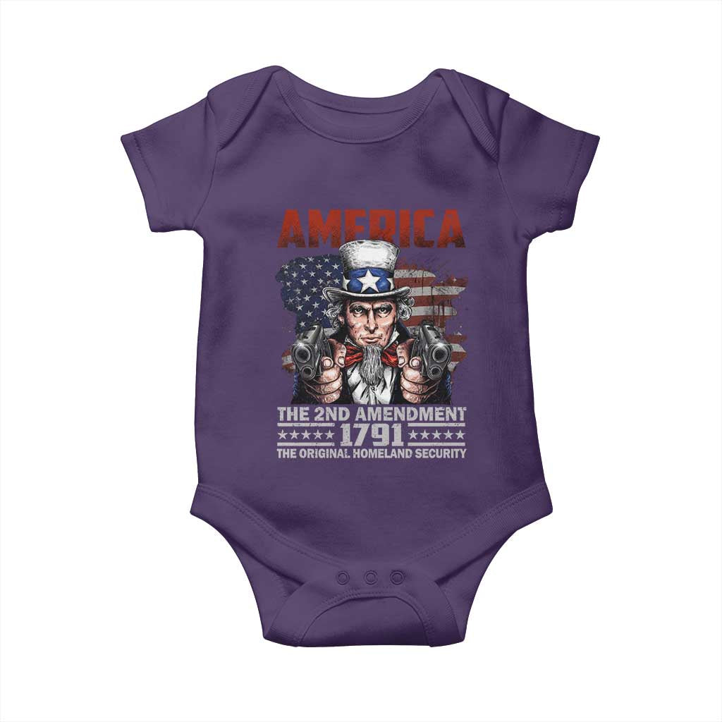 Funny The 2nd Amendment Uncle Sam Baby Onesie America The Original Homeland Security TS11 Purple Print Your Wear