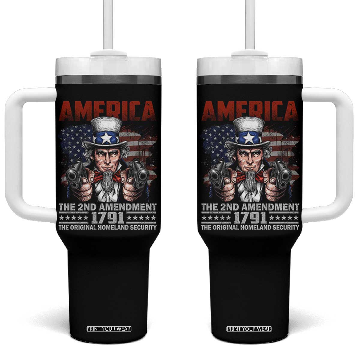 Funny The 2nd Amendment Uncle Sam Tumbler With Handle America The Original Homeland Security TS11 One Size: 40 oz Black Print Your Wear