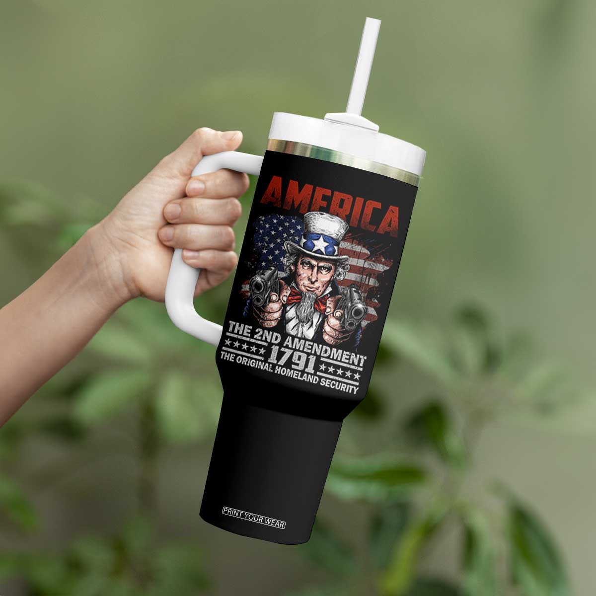 Funny The 2nd Amendment Uncle Sam Tumbler With Handle America The Original Homeland Security TS11 Print Your Wear