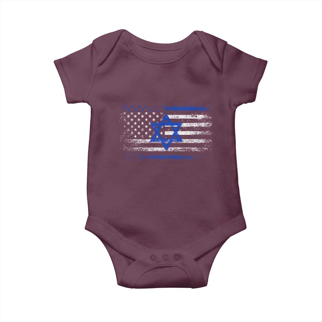 Proud Israeli American Baby Onesie Patriotic Israeli USA Flag TS11 Maroon Print Your Wear