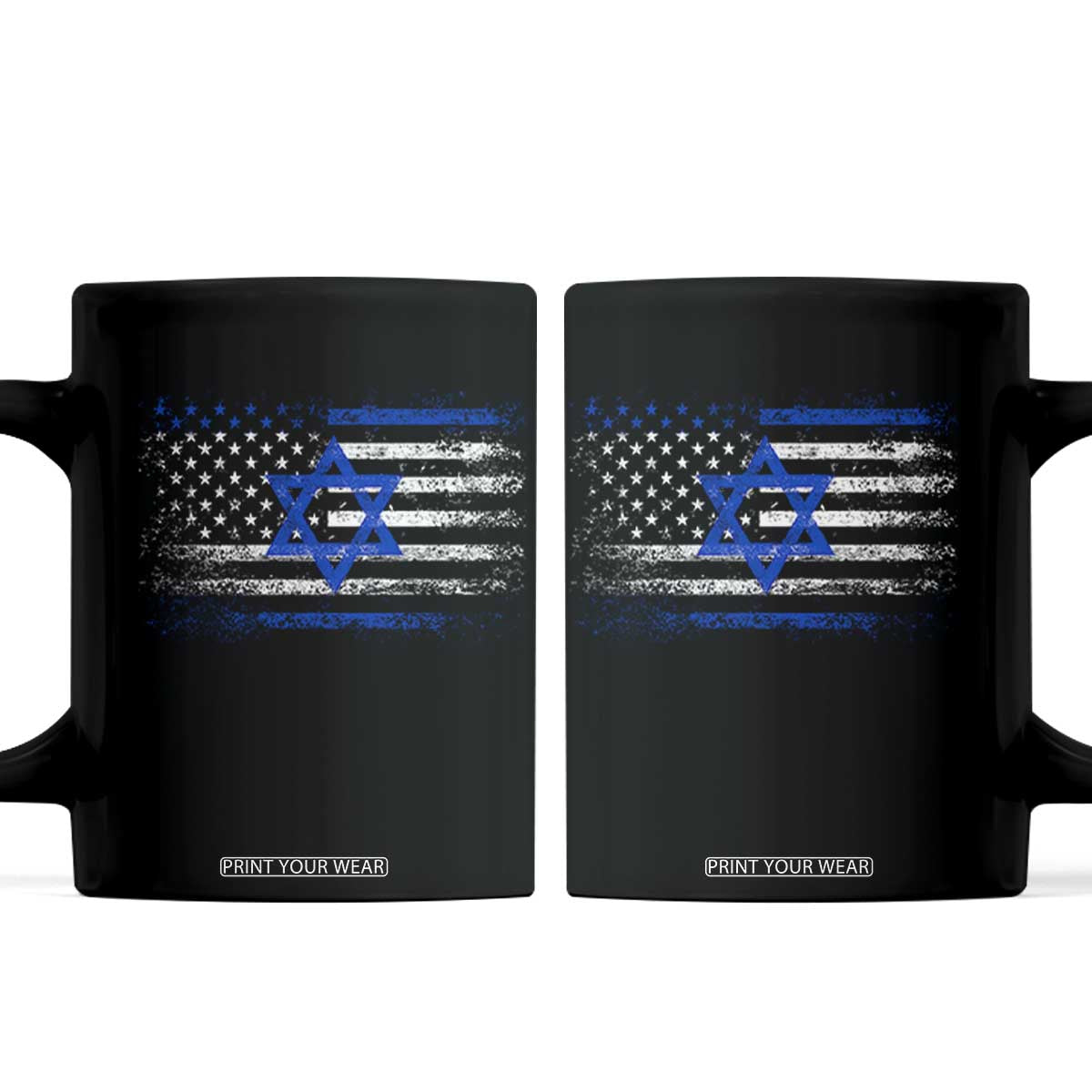 Proud Israeli American Coffee Mug Patriotic Israeli USA Flag TS11 Black Print Your Wear