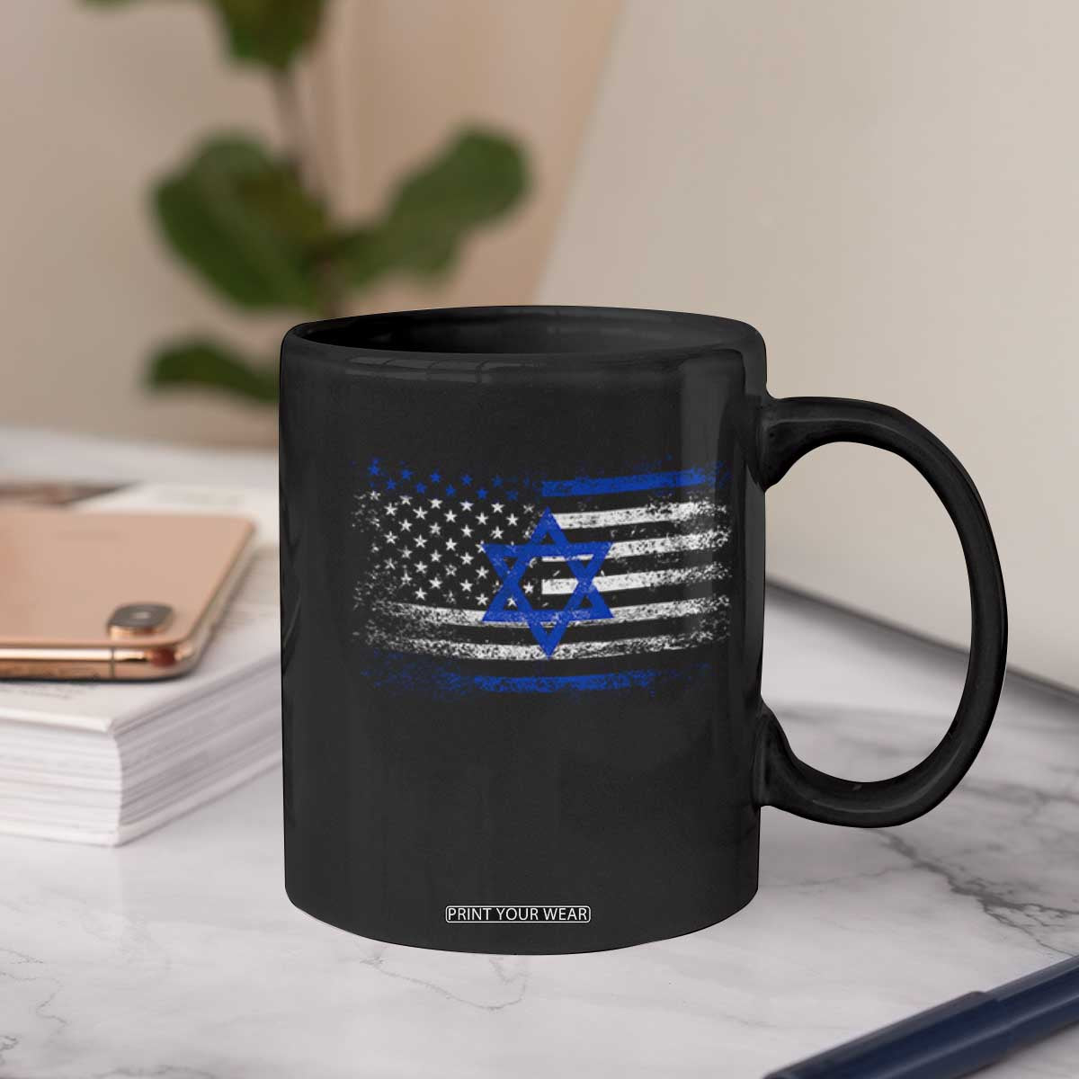 Proud Israeli American Coffee Mug Patriotic Israeli USA Flag TS11 Print Your Wear