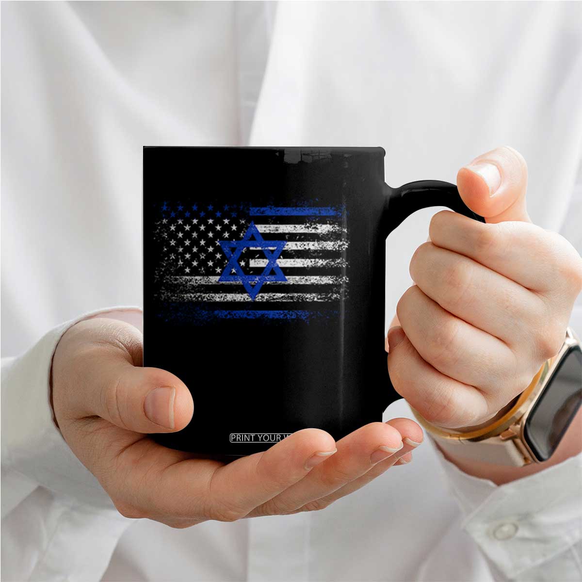 Proud Israeli American Coffee Mug Patriotic Israeli USA Flag TS11 Print Your Wear