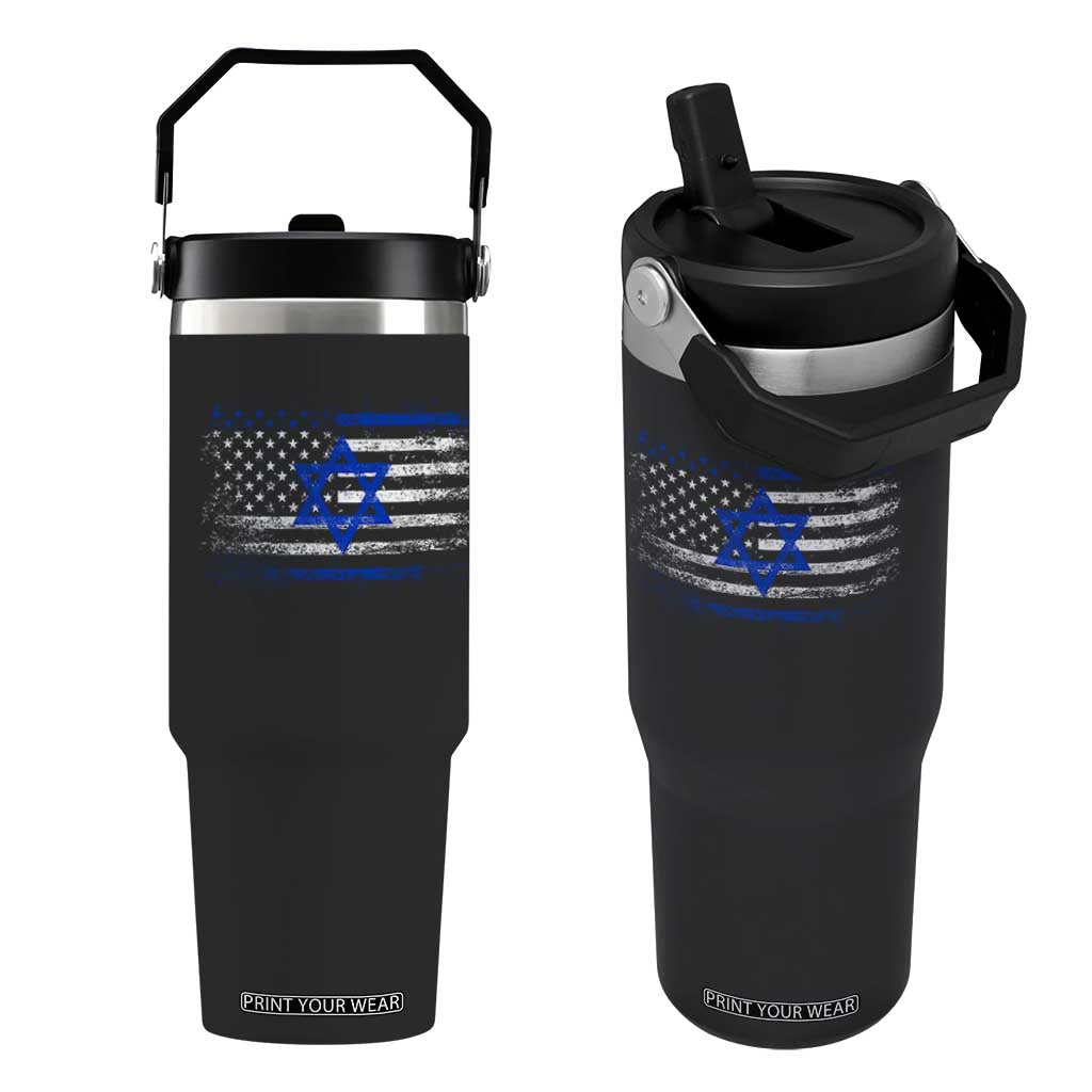 Proud Israeli American Flip Straw Tumbler Patriotic Israeli USA Flag TS11 One Size: 30 oz Black Print Your Wear