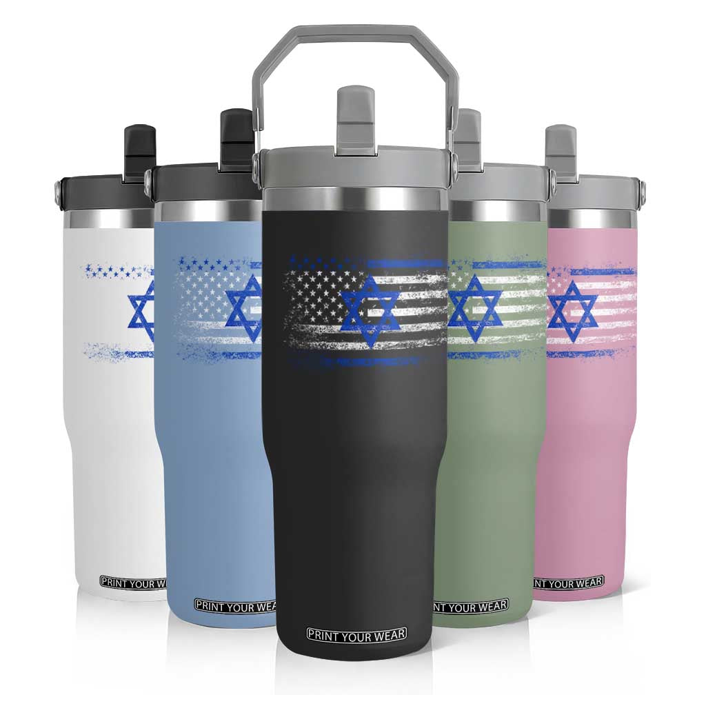 Proud Israeli American Flip Straw Tumbler Patriotic Israeli USA Flag TS11 Print Your Wear