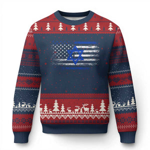 Proud Israeli American Ugly Christmas Sweater Patriotic Israeli USA Flag - Print Your Wear
