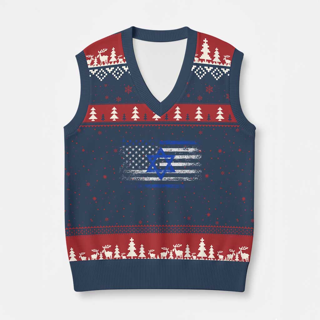 Proud Israeli American V-Neck Knit Sweater Vest Patriotic Israeli USA Flag TS11 Navy Red Print Your Wear
