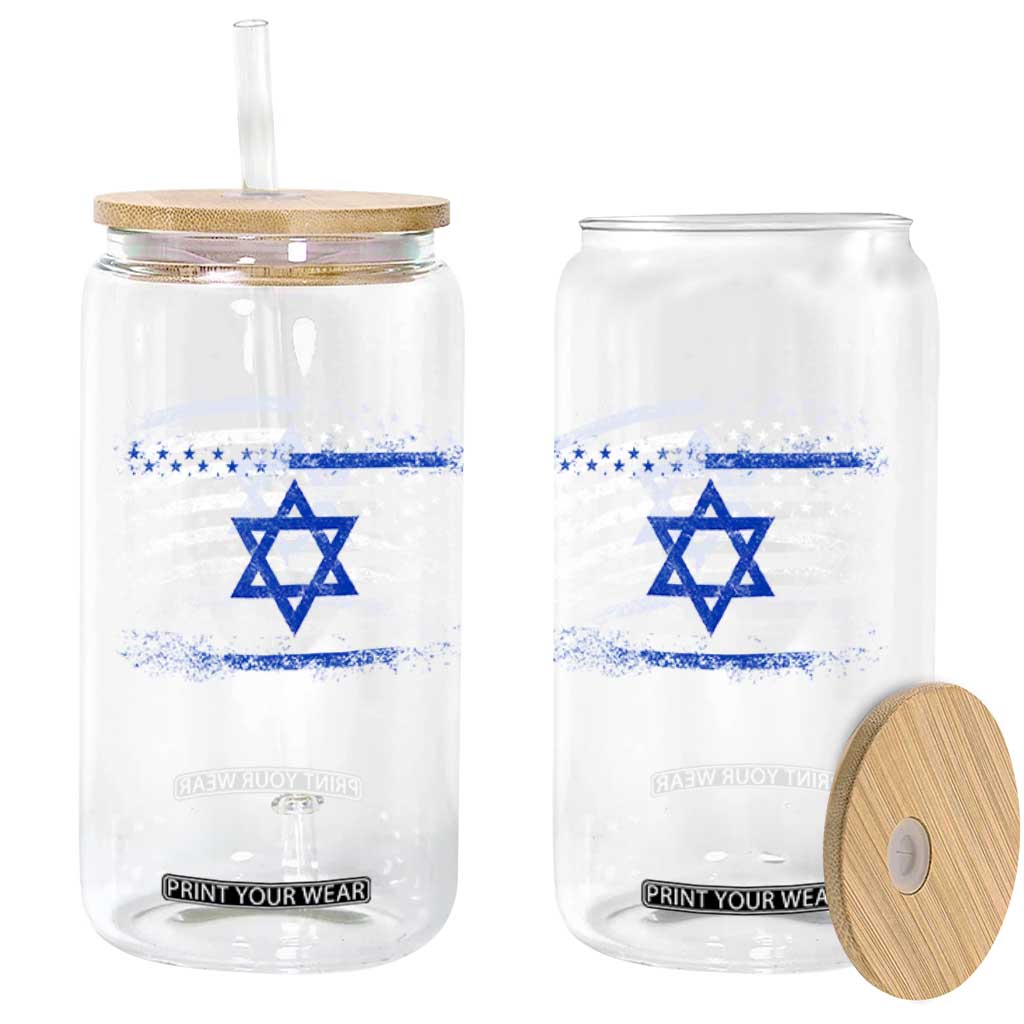 Proud Israeli American Glass Can Patriotic Israeli USA Flag TS11 Print Your Wear